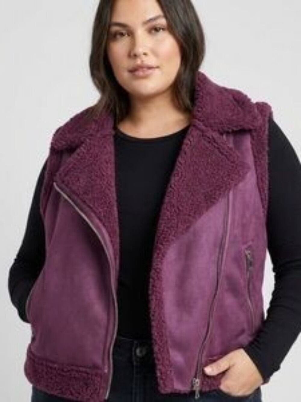 Madden Girl Plum Faux Suede Shearling Moto Vest NWT S